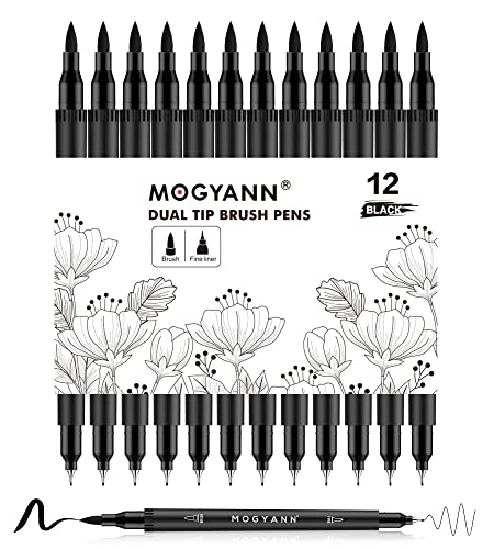 Drawing Pens, 12 Pack Dual Brush Pens Black Markers for Art Drawing Sketching - color: Black