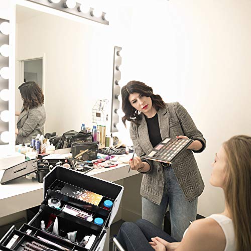 mefeir 3 in 1 Rolling Makeup Train Case, Large Cosmetic Trolley with 360° Rotation Wheels & 2 Drawers, Professional for Makeup & Tattoo Artist & Hairstylist - color: Silver