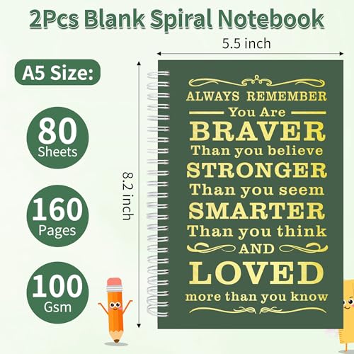 JOHSBYD 2Pcs Blank Spiral Notebook,Inspirational Gifts A5 Hardcover Sketch Book,Art Sketchbook for Drawing, Unlined, Plain Sketch Book for Women Men Work Writing,160 Pages (2, Blank Page Dark Green) - color: Blank Page Dark Green