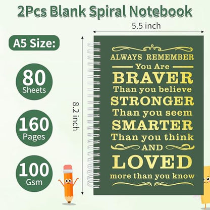 JOHSBYD 2Pcs Blank Spiral Notebook,Inspirational Gifts A5 Hardcover Sketch Book,Art Sketchbook for Drawing, Unlined, Plain Sketch Book for Women Men Work Writing,160 Pages (2, Blank Page Dark Green) - color: Blank Page Dark Green