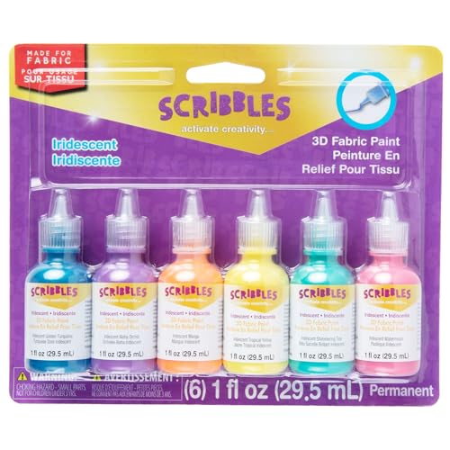 SCRIBBLES 18536 Dimensional Fabric Paint, Iridescent, 6-Pack, 1 oz - color: Iridescent
