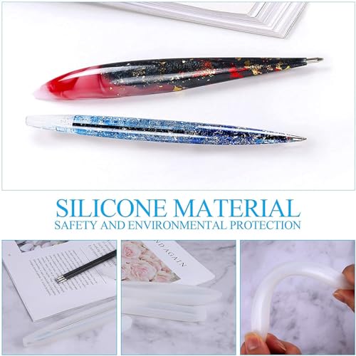 JANYUN 3 Pieces Pen Shape Resin Mold Ballpoint Pen Silicone Molds Epoxy Resin Molds Resin Casting Molds with 75 Pieces Ballpoint Refill Pens for DIY Resin Crafts Making (Black) - color: Black
