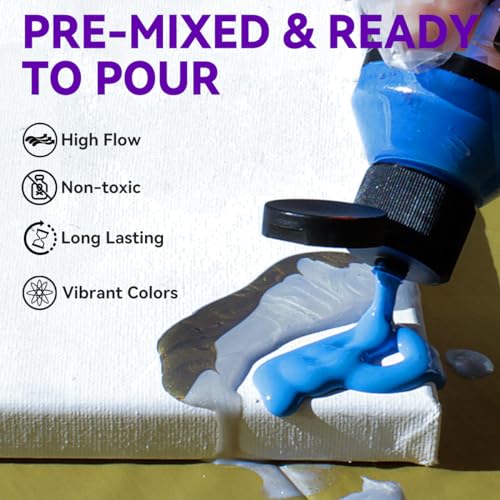 OPHIR 10 Colors Acrylic Pouring Paint Set with Pouring Medium,Varnish, 8xPaint Cotton Canvases,12xGlitter Powder, 2xTableclothes, 2xAprons, 20xGloves,High Flow Pour Painting Supplies Tools Starter Kit - color: Complete Pouring Paint Kit (Beginning Kit)