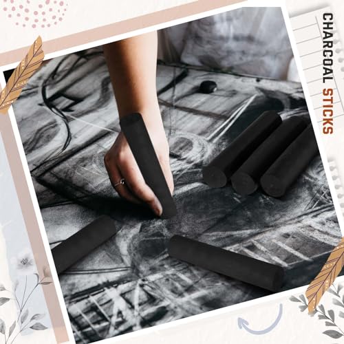 Gueevin 5 Pcs Jumbo Willow Charcoal Sticks 0.79-0.94 Inch Large Soft Willow Charcoal Chunky Drawing for Sketching Artist Back to School Supplies, Black