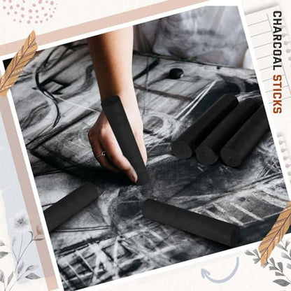Gueevin 5 Pcs Jumbo Willow Charcoal Sticks 0.79-0.94 Inch Large Soft Willow Charcoal Chunky Drawing for Sketching Artist Back to School Supplies, Black