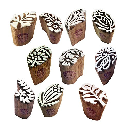 Tattoo Printing Blocks Stylish Small Floral Shape Wood Stamps (Set of 10) - color: Htag2122