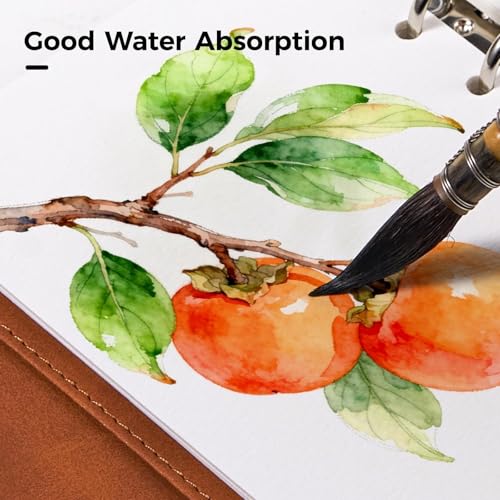 Lightwish Watercolor Sketchbook 100% Cotton, 300gsm (140lb) - 6.69" x 3.94" Hot Press Watercolor Paper Journal Notebook - 20 Sheets with PU Leather Cover for Drawing Mixed Media - color: brown