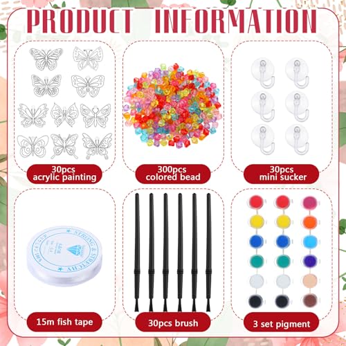 WinnerWhy 30 Sets Butterfly Suncatchers Window Art Kits, Spring DIY Sun Catchers Bulk Crafts Paint Your Own Window Ornaments for Party Birthday Activity Home Decor - style: Butterfly Style