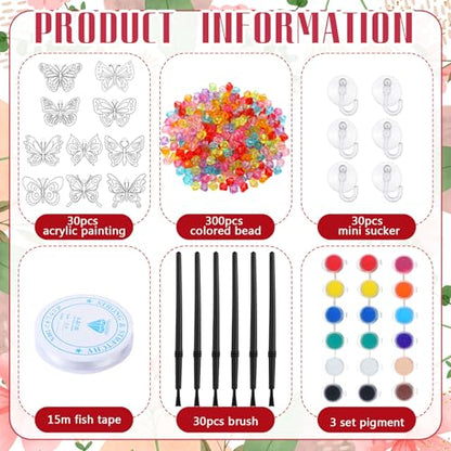 WinnerWhy 30 Sets Butterfly Suncatchers Window Art Kits, Spring DIY Sun Catchers Bulk Crafts Paint Your Own Window Ornaments for Party Birthday Activity Home Decor - style: Butterfly Style