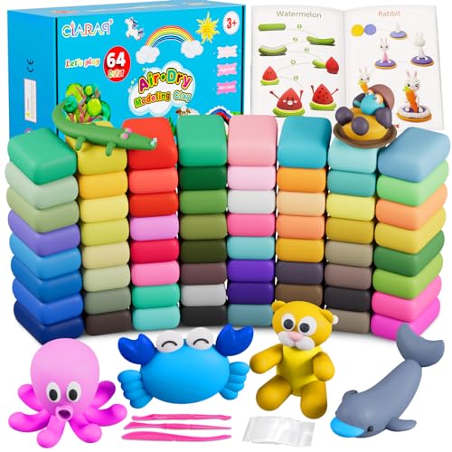 Air Dry Clay Kit for Kids – 50 Colors 15g Each, Non-Toxic Modeling Clay Set with 3 Sculpting Tools, DIY Arts & Crafts Supplies, Ideal Gift for Birthday, Christmas, Halloween (Ages 3+) - color: 64 Colors