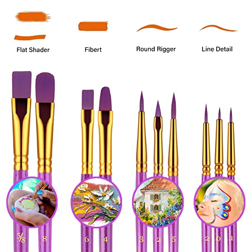 Paint Brushes Set, 20 Pcs Paint Brushes for Acrylic Painting, Oil Watercolor Acrylic Paint Brush, Artist Paintbrushes for Body Face Rock Canvas, Adult Drawing Arts Crafts Supplies, Purple - color: Purple