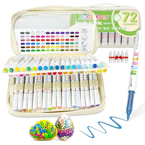 Guangna 72 Colors Acrylic Paint Markers, Brush Tip Acrylic Paint Pens for Pumpkin Paint, Christmas Art, Rock Painting, Wood, Glass, Ceramic, Canvas, Stone, DIY Crafts - color: 72 Colors