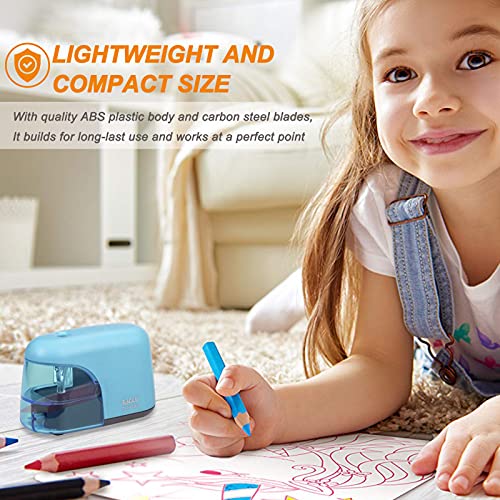 Eagle Electric Pencil Sharpener, Battery Powered Sharpener, LED Light Shinning During Sharpening, Portable, with Reusable and Replaceable Blade, Suitable for Kids, Ideal School Office Supplies(Blue) - color: Blue
