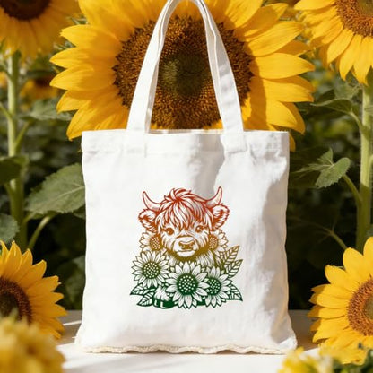 2 Pcs Highland Cow Silk Screen Stencil, Sunflower Self-Adhesive Reusable Silk Screen Printing Stencils Template for Painting on Wood, Fabric, Walls, Garden Decor & DIY Crafts - style: Sunflowers Cow