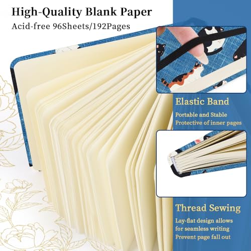 E-WEICHEN Square 4.8x4.8 inches 80gsm 96sheets/192 Pages Notebooks Blank Sketchbooks Travel Journal Pocket Hardcover Paint Writing Diary Memo Planner Cloth Cover. Cow Cat - color: Cloth Cover-4.8x4.8in-Cow Cat