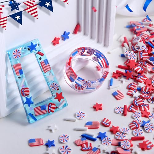 1250Pcs 4th of July Nail Art Slices for Nails Art American Flag Star Hat Polymer Clay Slices Nail Charms and Gems Flat Back Independence Patriotic Nail Rhinestones Memorial Nail Jewelry for DIY Crafts - color: red