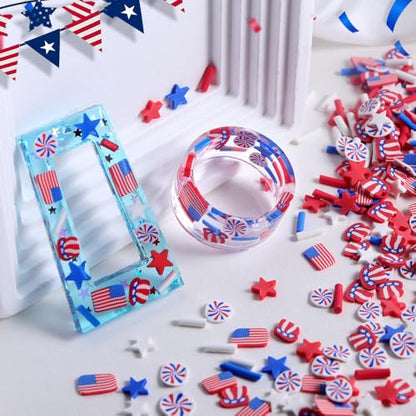 1250Pcs 4th of July Nail Art Slices for Nails Art American Flag Star Hat Polymer Clay Slices Nail Charms and Gems Flat Back Independence Patriotic Nail Rhinestones Memorial Nail Jewelry for DIY Crafts - color: red