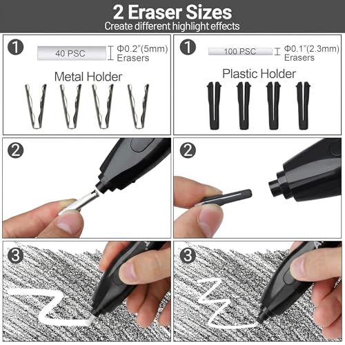 AFMAT Electric Eraser, with 140 Eraser Refills, Rechargeable Pencil Erasers for Artists, Electric Erasers for Drafting, Drawing, Painting, Sketching, Architectural Plans, Detailer Tool EE25(Black) - color: Black