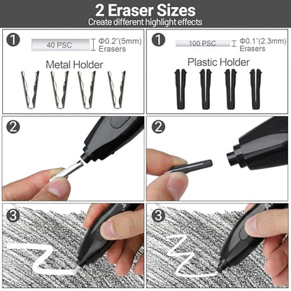 AFMAT Electric Eraser, with 140 Eraser Refills, Rechargeable Pencil Erasers for Artists, Electric Erasers for Drafting, Drawing, Painting, Sketching, Architectural Plans, Detailer Tool EE25(Black) - color: Black