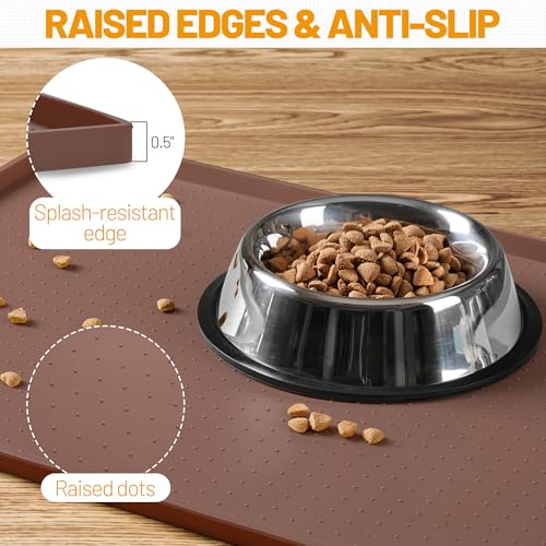 Hubulk Dog Feeding Mat,100% Waterproof Food Grade Silicone Pet Food and Water Bowl Placemat,Dishwasher, High Raised Edge to Prevent Spills,Nonslip Tray to Stop Messes on Floor（19"x12"x0.5", Brown） - color: Brown, size: 19"l X 12"w
