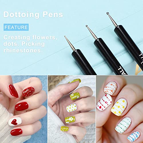 TEOYALL Nail Art Brushes - Builder Gel, Dotting Tools, Fine Liner - color: Black