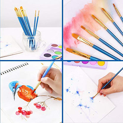 Acrylic Paint Brush Set, 5 Packs / 50 pcs Nylon Hair Brushes for All Purpose Oil Watercolor Painting Artist Professional Kits - size: 50pcs