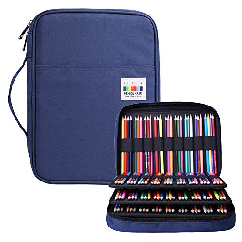Coloring Pencil Case 220 Slots Pencils/Gel Pens Organizer Waterproof Travel Case Zipper Carrying Portable Pencil Markers Pen Holder Bag for Painter Writers - color: Blue