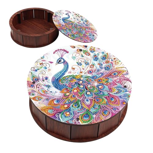 JZHYOAN Diamond Art Snack Box with Lid for Home Peacock Special Pattern Holder Box DIY Animal Wood Container Holder for Home Leiture Table Movie Snack Tray Organizer Snack Storage Handmade Art Decor - color: Purple Peacock