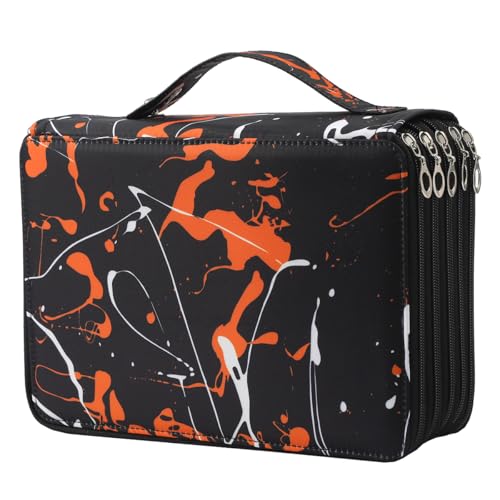Colored Pencil Case - 250 Slots Pencil Holder with Zipper Closure Twill Fabric Large Capacity Pencil Case for Watercolor Pens or Markers, Pencil Case Organizer for Artist - color: Orange Splash Ink, size: 250