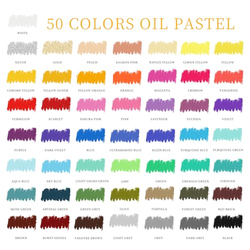Artecho Oil Pastels Set of 50 Colors (8 x 60 mm) | Soft Oil Pastels, For Art Painting, Drawing, Blending, For Artists, Teachers - style: 50 Basic Colors