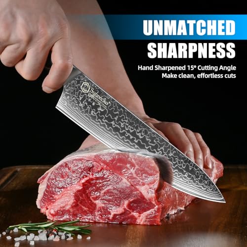 Sunnecko Damascus Kitchen Knife Set 3 Piece, Sharp Chef Knife Set Professional Kitchen Knives Sets Full Tang with Gift Box - size: Set of 3