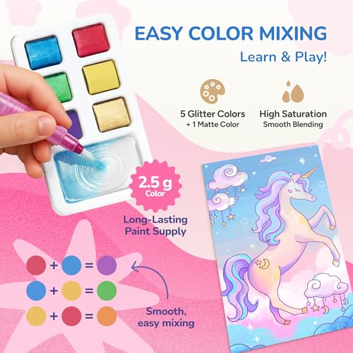 JoyCat Pocket Paint with Water Coloring Books for Kids, Art & Craft Activity Toy Set, Creative Travel & Home Painting Kit, Gifts for Girls & Boys Ages 3-8 (Magical Pony) - style: 1 Pack - Magical Pony