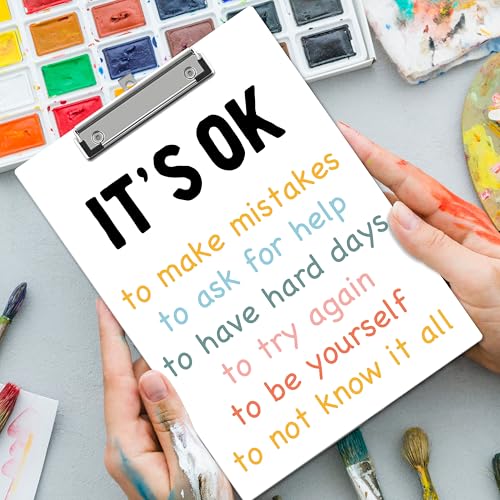 Inspirational Clipboard, Positive Afirmations ClipBoards with Low Profile Clip for Toddler Kids Students, Motivational ClipBoards Suitable for School Office, 12.6 x 9 Inch Size - C08 - style: It's Ok To Make Mistakes