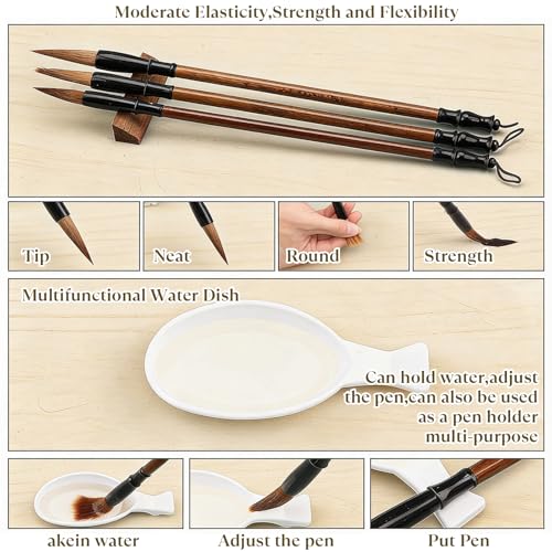 12 Pcs Chinese Calligraphy Set, Magic Writing with Water Canvas No Ink Reusable Water Writing Cloth Paper Calligraphy Practice Kit for Beginners Home School