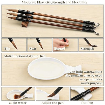 12 Pcs Chinese Calligraphy Set, Magic Writing with Water Canvas No Ink Reusable Water Writing Cloth Paper Calligraphy Practice Kit for Beginners Home School