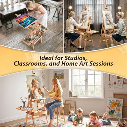 Beech Wood Art Easel for Painting, Adjustable Height 48"-82" & Tilt 0°-90°,H-Frame Foldable Artist Floor Easel with Storage,Holds 30"-50" Canvas,Portable Heavy Duty Painting Stand for Adults Beginners - style: Next Generation Easel – Beech Wood