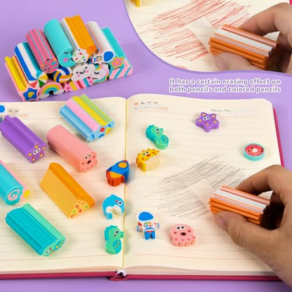 LiYiQ 60 Pcs Cute Eraser for Pencils Bulk Cute Supplies Kawaii Erasers for Classroom Fun Erasers for Classroom Supplies Party Favors Gift