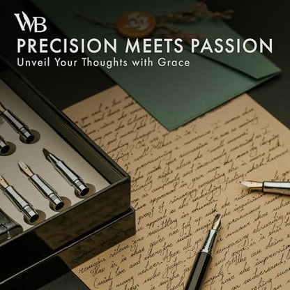 Wordsworth & Black Calligraphy Pen Gift Set, Includes Bottle, 6 Cartridges, Refill Converter, 6 Replacement Nibs, Premium Package, Journaling, Smooth Writing Pens [Silver Gold] - color: Silver Gold