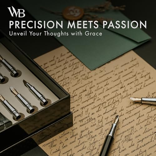 Wordsworth & Black Calligraphy Pen Gift Set, Includes Ink Bottle, 6 Ink Cartridges, A Refill Converter, 6 Replacement Nibs, Journaling, Smooth Writing Pens [White Rose Gold] - color: White Rose Gold