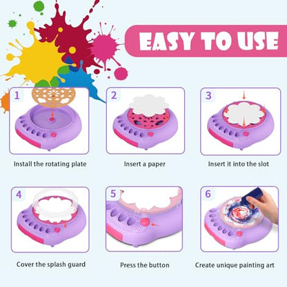 Spin Art Machine for Kids, Paint Spinner Arts & Crafts Kit for Ages 4-12 | Mess-Free Motorized Spinner With Splash Guard; 7 Washable Paints & 36 Art Boards Make A Unique Design Every Spin - color: Purple
