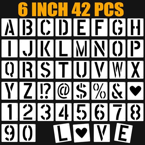 42 PCS Letter Stencils for Painting, Spray Paint Stencil, Alphabet Stencils for Crafts Reusable on Wood, Wall, Rock, Fabric, Sign, School DIY Art Projects （6 Inch - size: 6 Inch