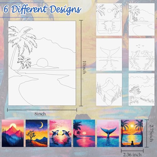 Dinifee 6 Pack Pre Drawn Canvas for Painting Pre Printed Canvas Kit 8 x 10 Inch Stretched Cotton Paint and Sip Set for Adults Couple Party Graduation Summer Date Night(Sunset) - style: Sunset