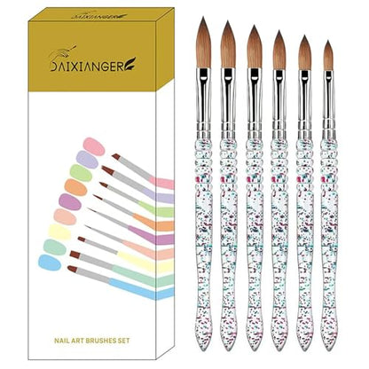 Acrylic Nail Brush Set, 6PCS Professional Nail Art Brushes for Acrylic Powder Application & 3D Nail Carving, Premium Nail Brushes Kit for DIY Home Salon Tools - color: 6PCS Acrylic Brushes