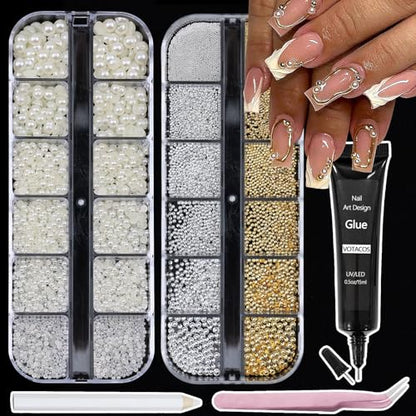 Nail Art Pearls with Rhinestones Glue Gel Flatback Pearls Nail Charms Gold Nails Supplies Accessories Silver Nails Gems Jewelry Pearl for Women - color: Colorful-09