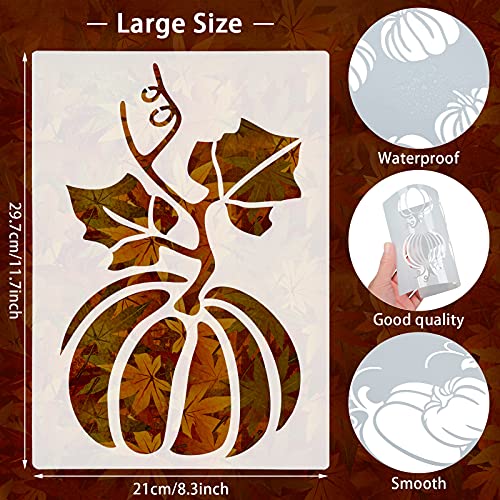 Clabby 5 Sheets Fall Thanksgiving Stencils for Painting on Wood Large Pumpkin Reusable Stencils Fall Art Painting Template for Windows Wall DIY Crafts Decorations(11.7 x 8.3 Inch) - size: 11.7 x 8.3 Inch