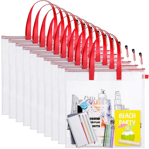 Reginary 10 Pcs Back to School Art Portfolio Bags, 16 x 16 Inch Poster Storage Bags with Zipper and Handles, Waterproof PVC Artwork Portfolios for Students Teachers Bulletin Board Supplies(Red) - color: Red