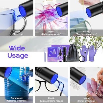 HeyClear UV Resin Kit with Light -Fast Curing, Bonding in Seconds 30g UV Glue Adhesive with Flashlight for Plastic&Glass Repair, DIY Craft Decor - size: 30g