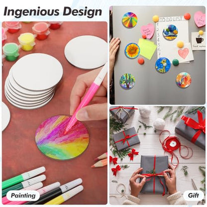 Engrowtic 50 Pcs Magnetic Painting Canvas Panel Mini Canvas Boards for Painting Mini Tile Art for Fridge Locker Art Crafts DIY(2.5 in,Round) - size: 2.5 in, style: Round
