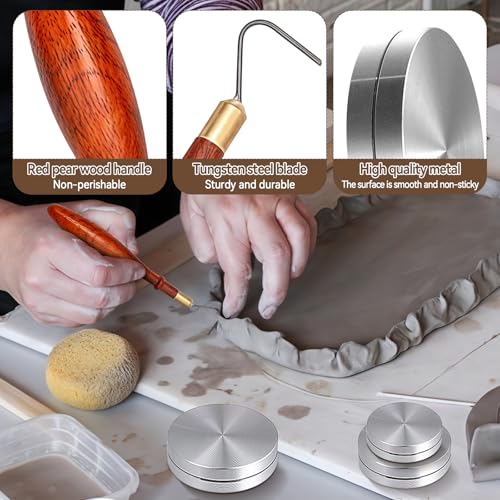 Pottery Trimming Tool Kit, L-Shape Tungsten Pottery Tools + Throwing Trimming Spinner Tool (30mm/38mm/45mm) African Coralwood Ribbon Cutter for Potters Clay Artist