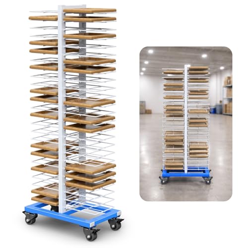 Paint Drying Rack, 50-Tier Heavy-Duty Steel Painting Drying Rack for Cabinet Doors, Locking Casters, 25 lbs Per Shelf, Space-Saving Design for Paint Shops & Woodworking
